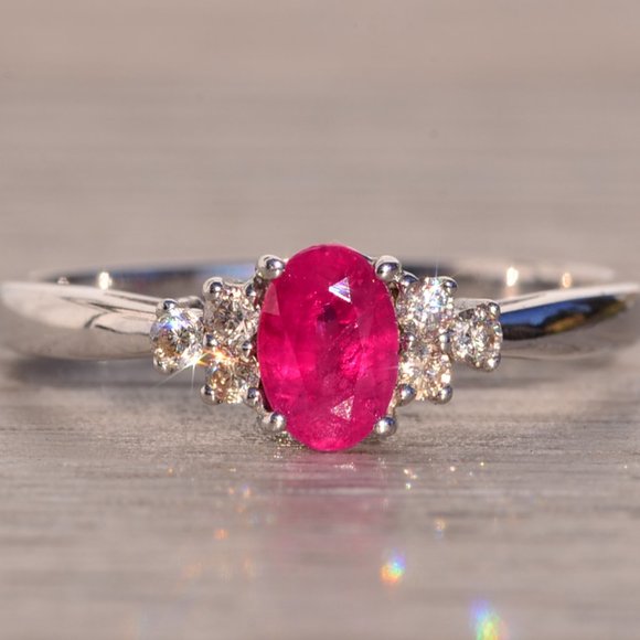 Oval Vivid Ruby and Natural Diamond Ring in White Gold